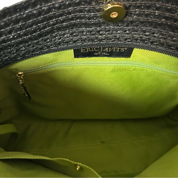 Eric Javitz women’s black straw tote bag with leather handles - Picture 7 of 7